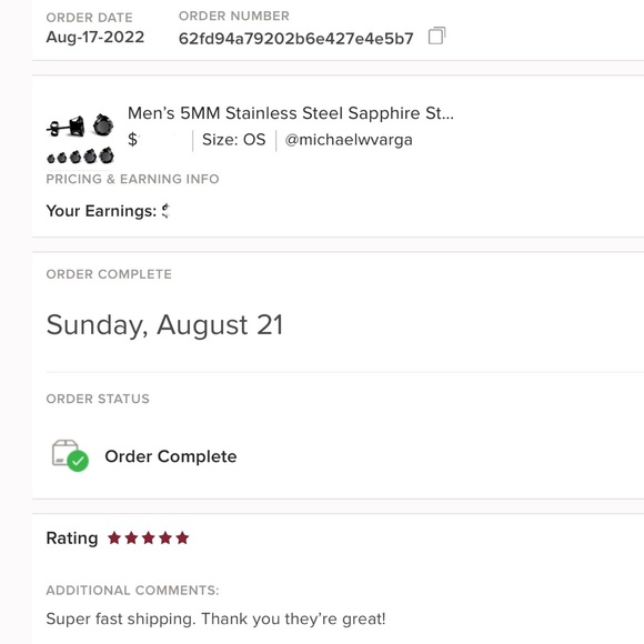 🐘🐘 Men’s Stainless Steel Black Sapphire Stud Earrings - Picture 5 of 9